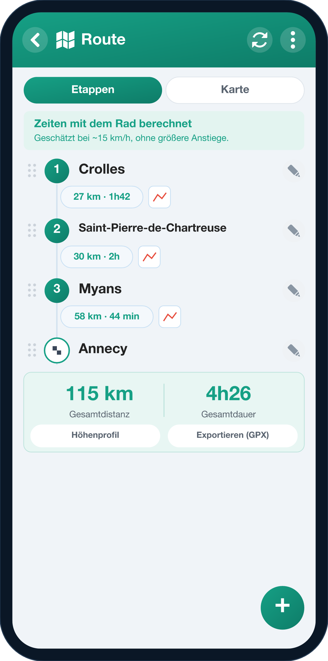 Route-Bildschirm von YouTim