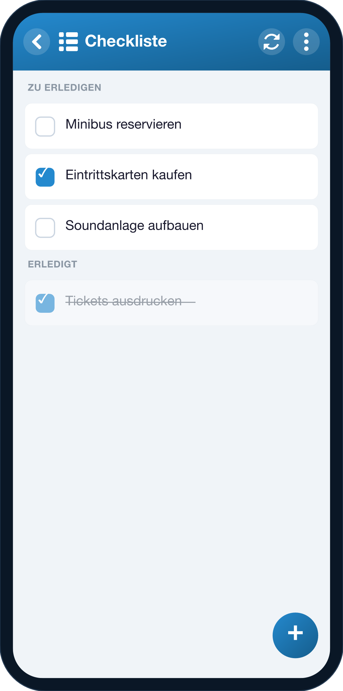 Checklisten-Ansicht von YouTim
