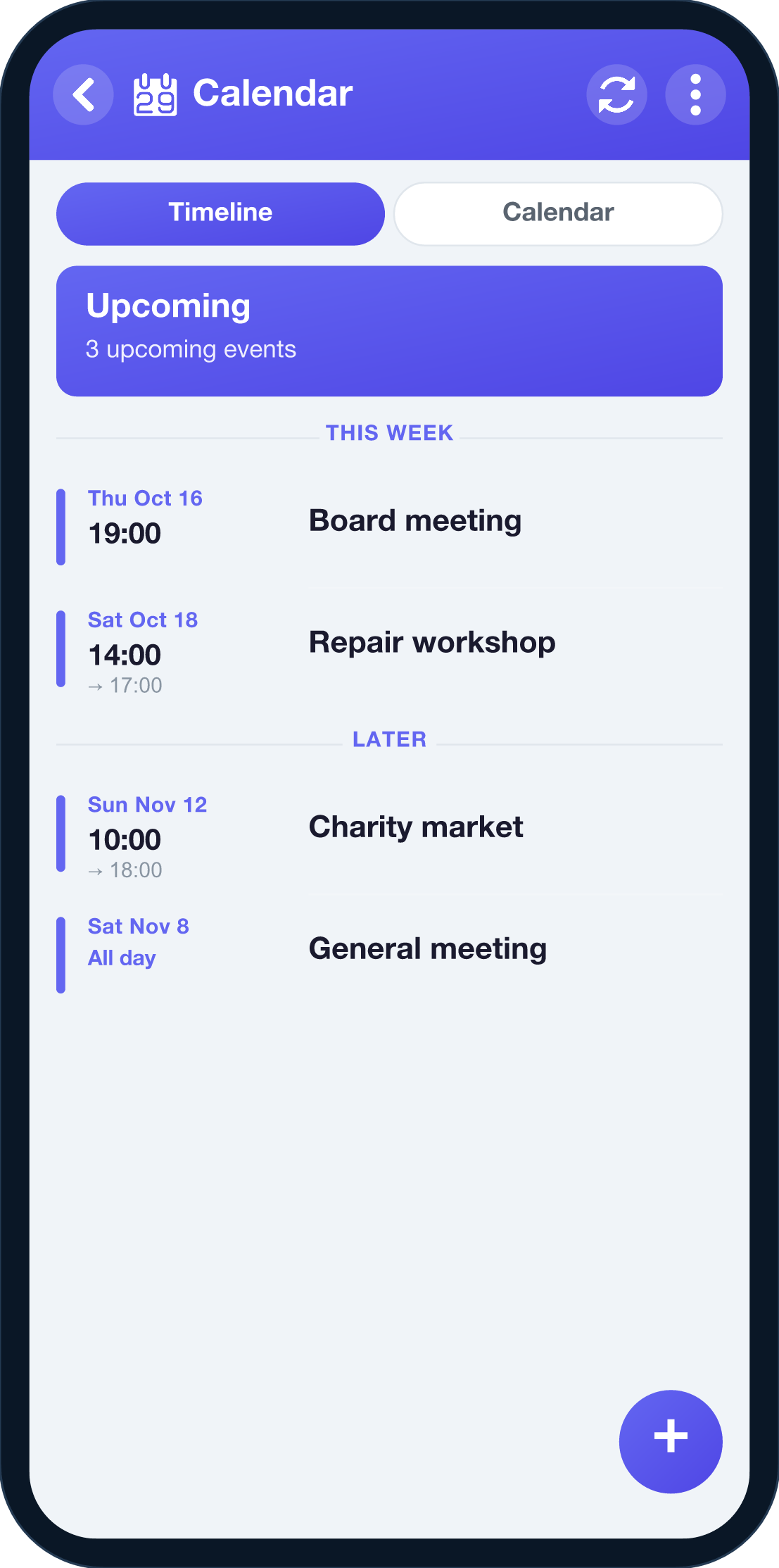 YouTim Calendar screen