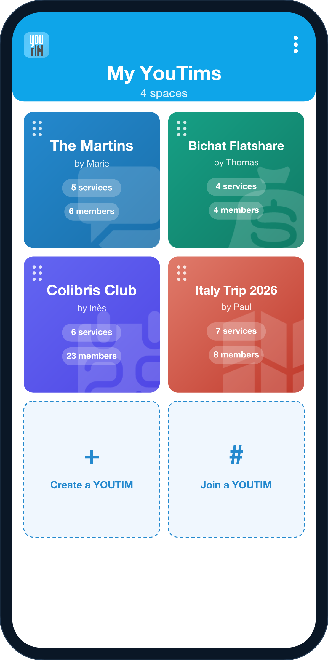 YouTim home dashboard