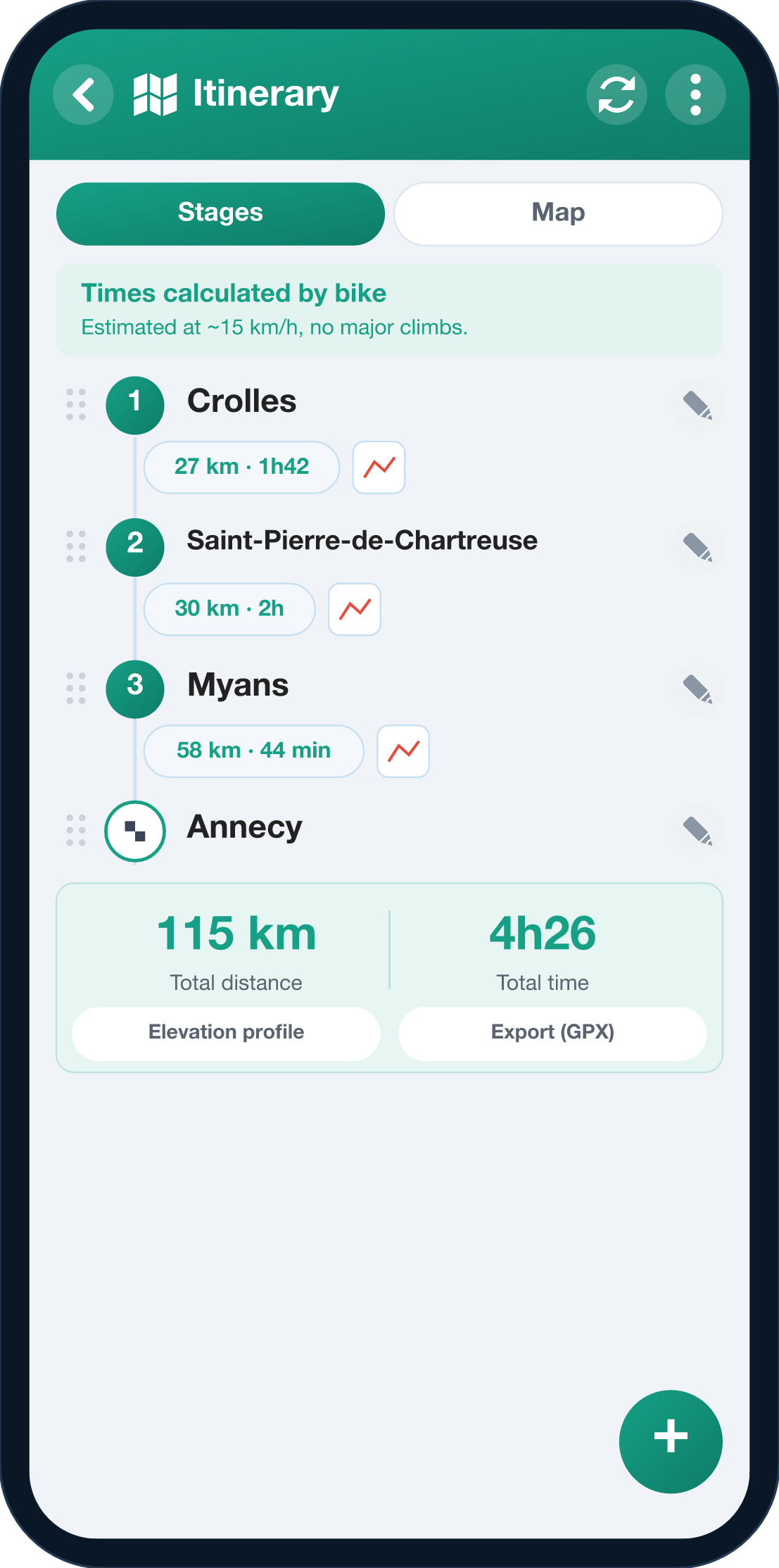 YouTim Itinerary screen