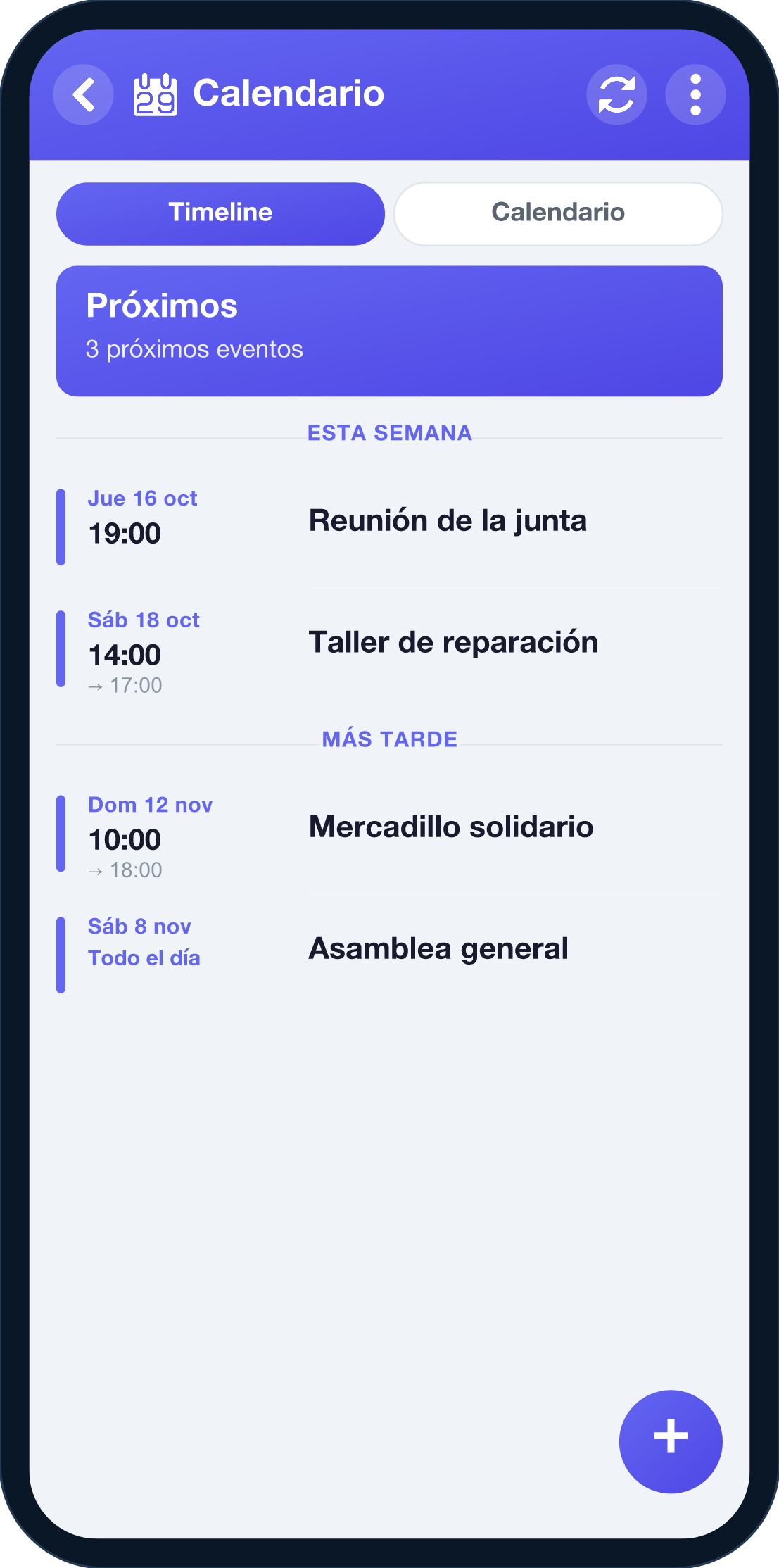 Pantalla del Calendario de YouTim