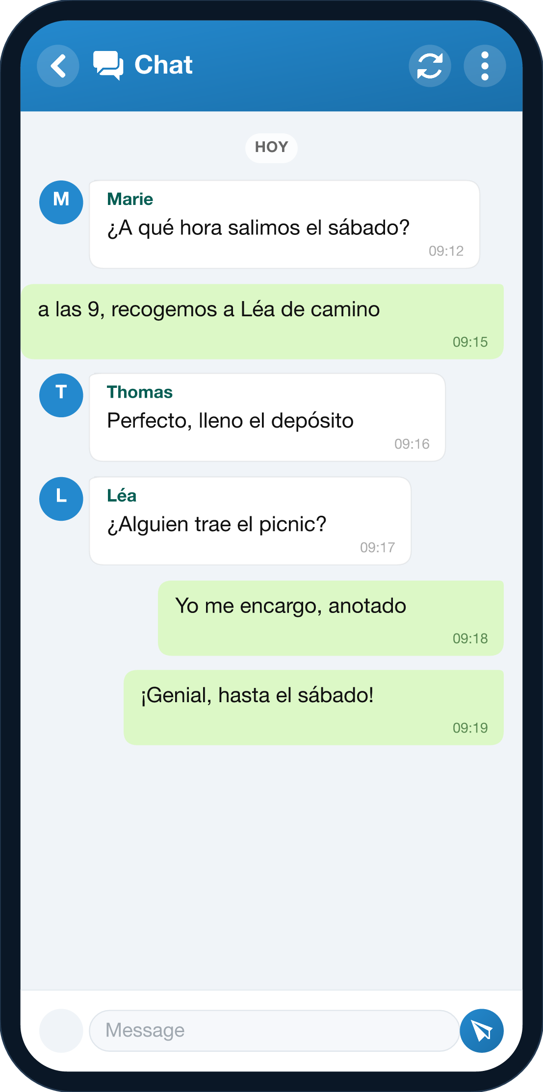 Pantalla de chat de YouTim