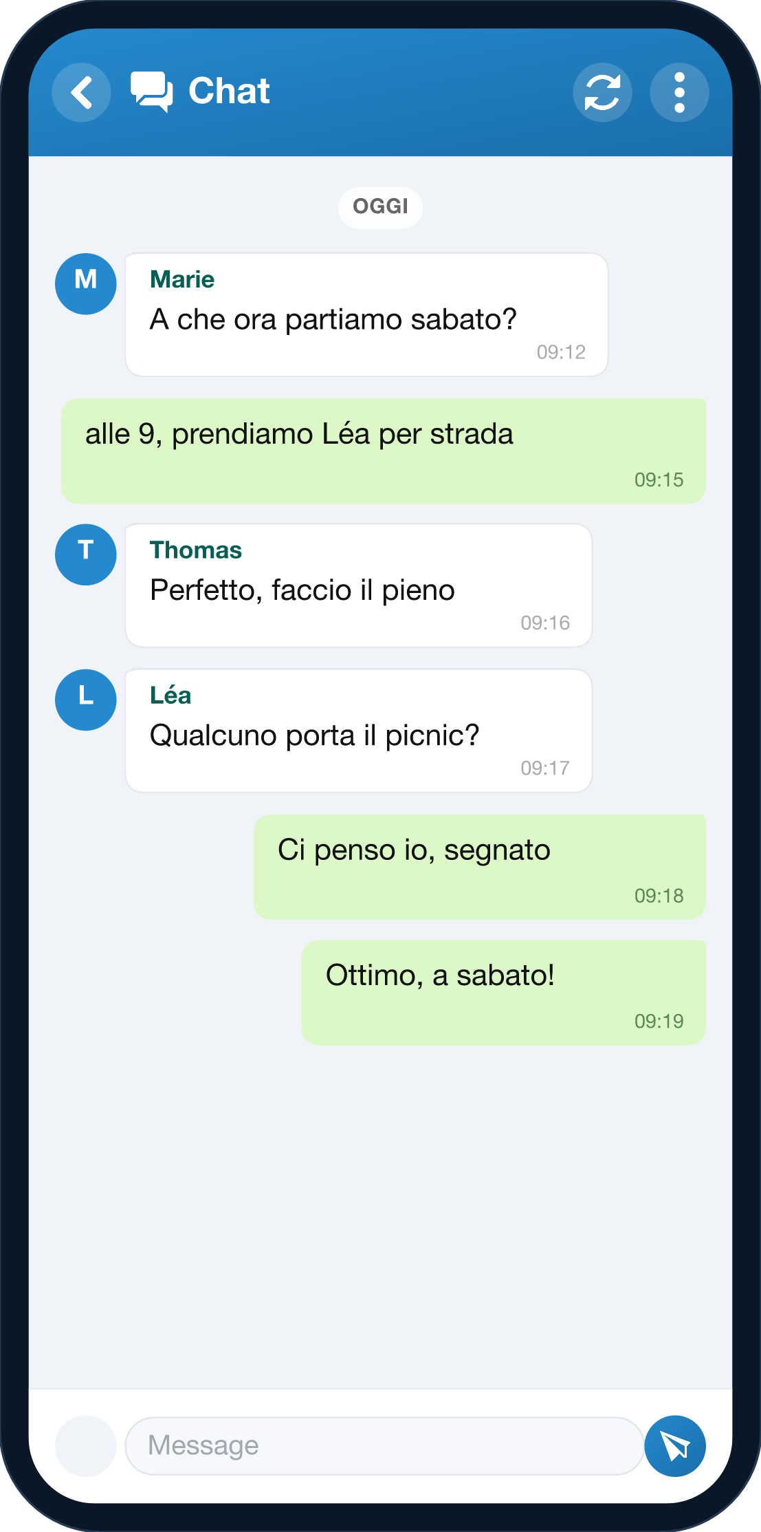 Schermata della chat di YouTim