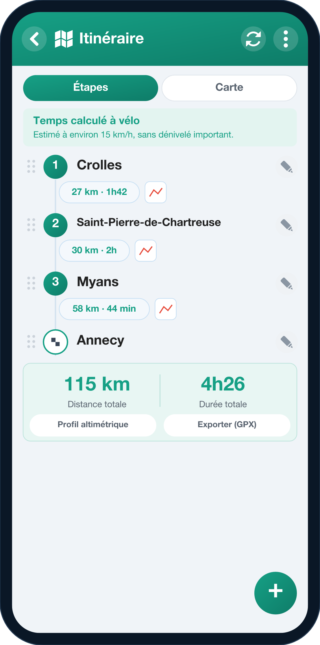 Schermata Itinerario di YouTim